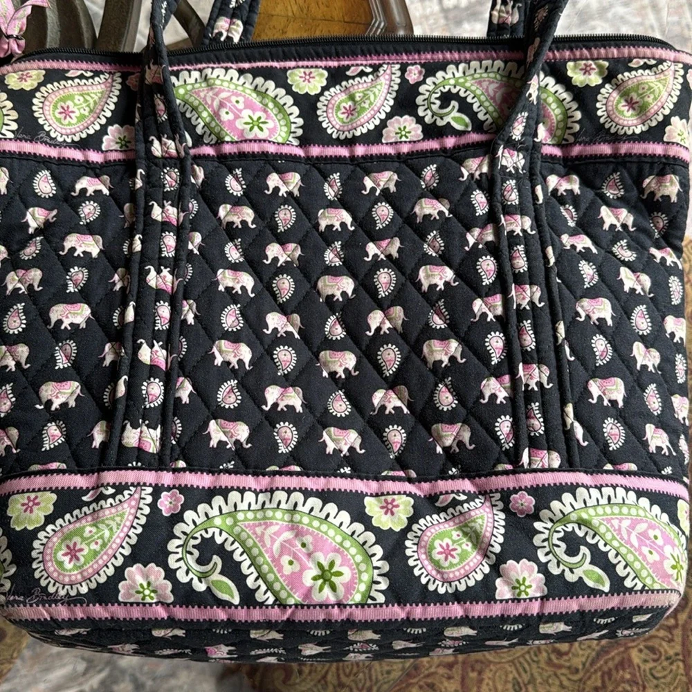 Vera Bradley Retired Pink Elephant Print Tote Bag - Black and Pink